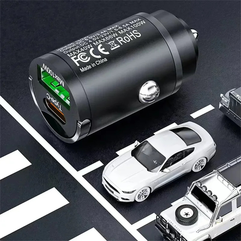 Car 66w Charger Fast Charging Metal One Tow Two Car ChargerFlash Charger in Car Mini Pull Ring Pd Car Charger Car Electronic