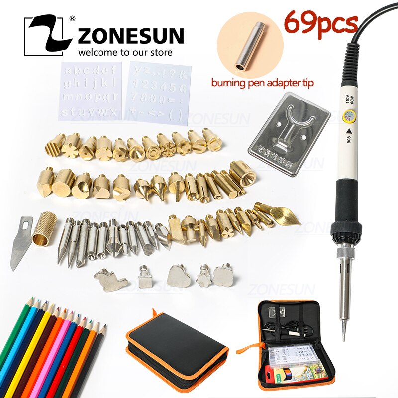 ZONESUN Heißfolienprägung Lözehn Eisen Carving Brandmalerei Werkzeug Holz Präge Brennen Lözehn Stift einstellen Schweißen Tipps Bausatz