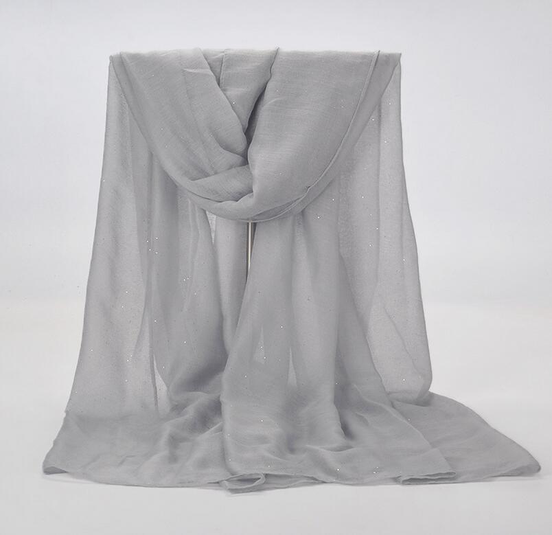 1 Pcs Plain Hijaabs Voor Vrouwen Viscose Solid Shawl Glitter Gouden Sjaal Moslim Hoofd Wrap Elegante Sjaals 20 Kleuren Plus size: light gray