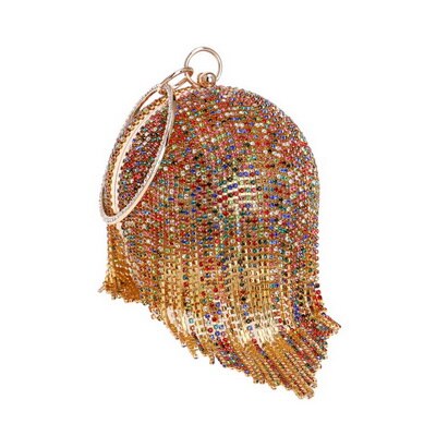SEKUSA Tassel Rhinestones Women Evening Bags Chain Shoulder Lady Purse Handbags Diamonds Round Wedding Party Clutch Bags