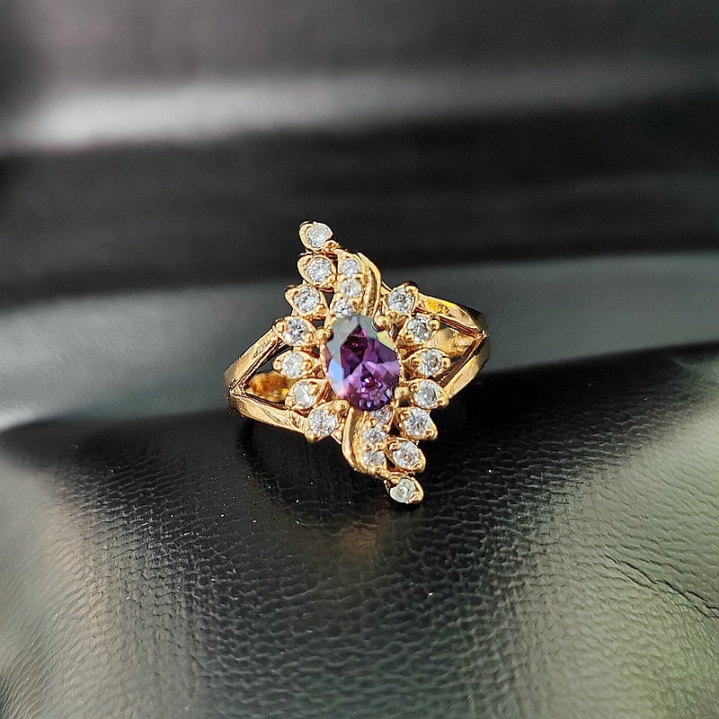Paars Zirconia Bruiloft/Engagement Ringen Voor Vrouwen Goud Kleur Vrouwen Ring Mode-sieraden