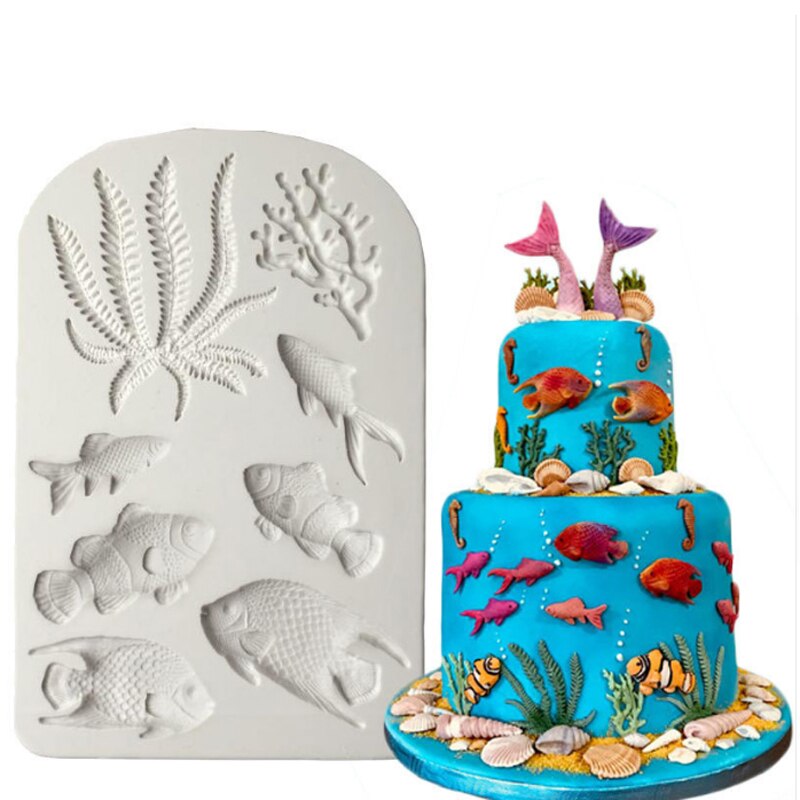 Fisk & tang & koral silikone form fondant form kage dekorationsværktøj chokolade gumpaste form, sugarcraft, køkkentilbehør