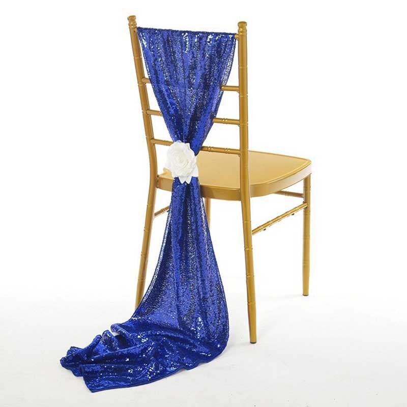35 x 275cm stole til bryllupsbanket, sløjfe blomstrede rygstole hotel forlovelsesfest dekoration: Blå
