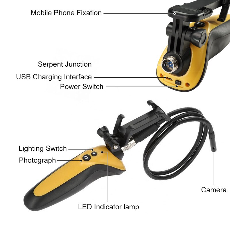 Caméra d'inspection Endoscope USB, Semi-rigide, 3.0 mégapixels, CMOS HD, étanche, caméra serpent avec 6 lumières Led réglables