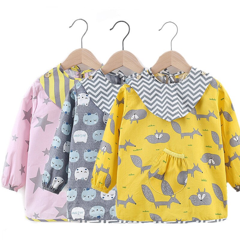 Baumwolle Baby Lätzchen Wasserdicht Art essen Kleidung freundlicher Langen Ärmeln Fütterung Kittel Lätzchen Baby Schürze Bandana Bebes Lätzchen