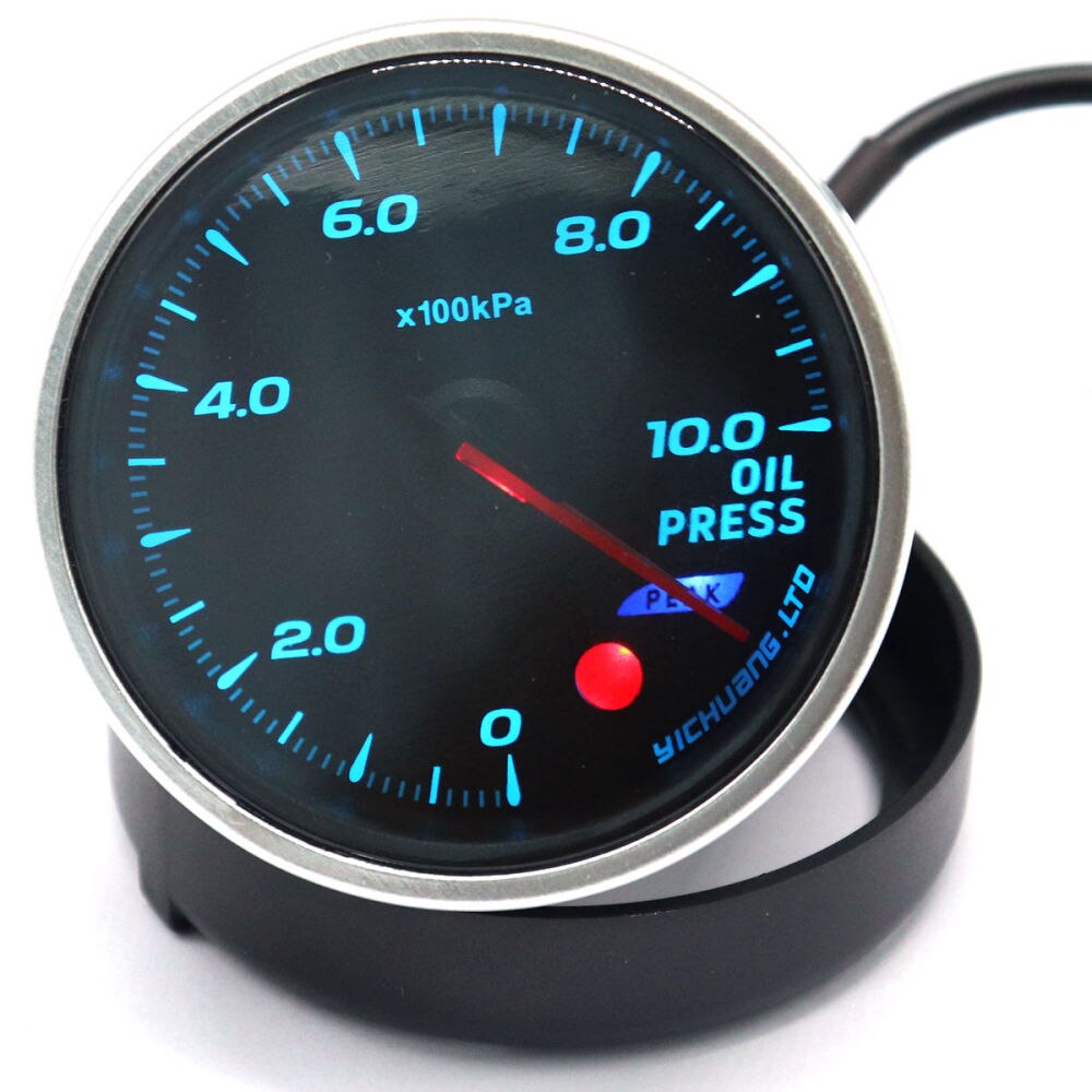 Modified Auto Car Instrument 12V 60mm 64 Color Backlight Adjustable 10 Bar Oil Pressure Gauge Car Meter with Sensor (Black)