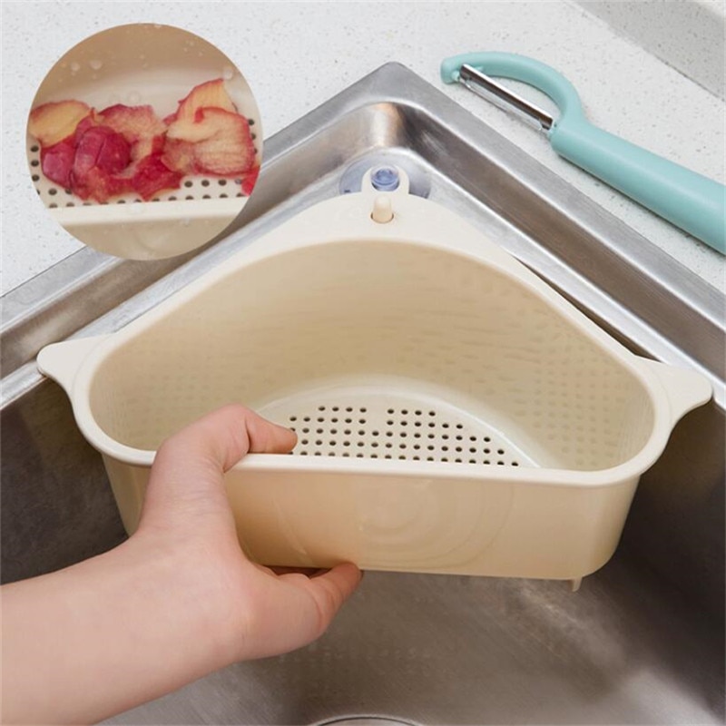 Trekantet vaskesil afløb grøntsagsafløbskurv sugekop svampestativ opbevaringsværktøj sink filterhylde køkkenartikler