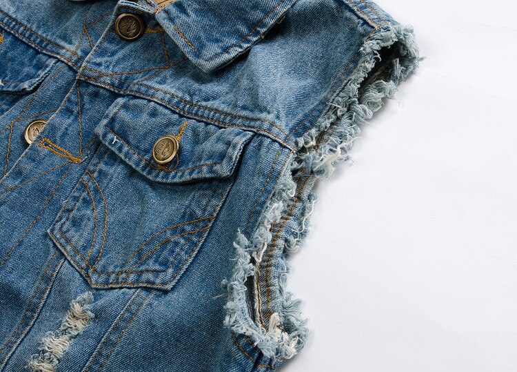 Spring Ripped Jean Jacket Mens Denim Vest Hip Hop Jean Waistcoat Men Classic Cowboy Sleeveless Jacket Male Summer Tank Plus Size