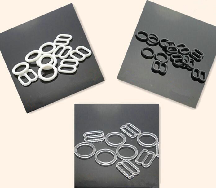 120 sets plastic bh-bandjes, verstelbare gespen, ringen, schuifjes, haken, 0 8 invisiblegarment lingerie, 15mm 0.59 zwart wit transparant