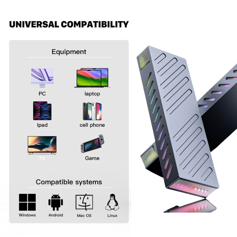 M.2 SSD Case 10Gbps M.2 SATA/NVMe Dual Protocol SSD Adapter SSD To USB 3.1 External Enclosure for NVME PCIE NGFF SATA RGB Box