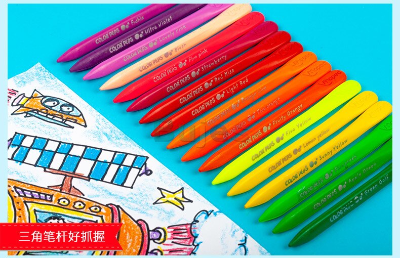 Maped Plastic crayon 12/24/36 color children's safety non dirty triangle crayon graffiti color pen set drawing art supplies