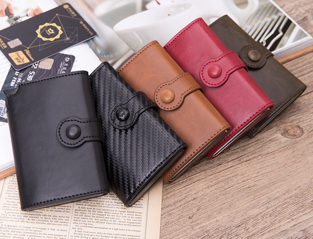 Automatische rfid aluminium portemonnees herenkaarthouder zakelijke creditcardhouder creditcardhouder leren portemonnee