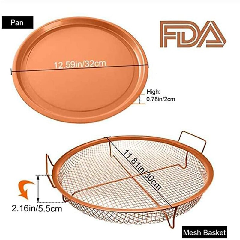2 Piece Mesh Baking Tray Non-Stick Round Baking Pan Chips Crisping Basket Microwave Oven Copper Baking Tray BBQ Tray Baking Tool