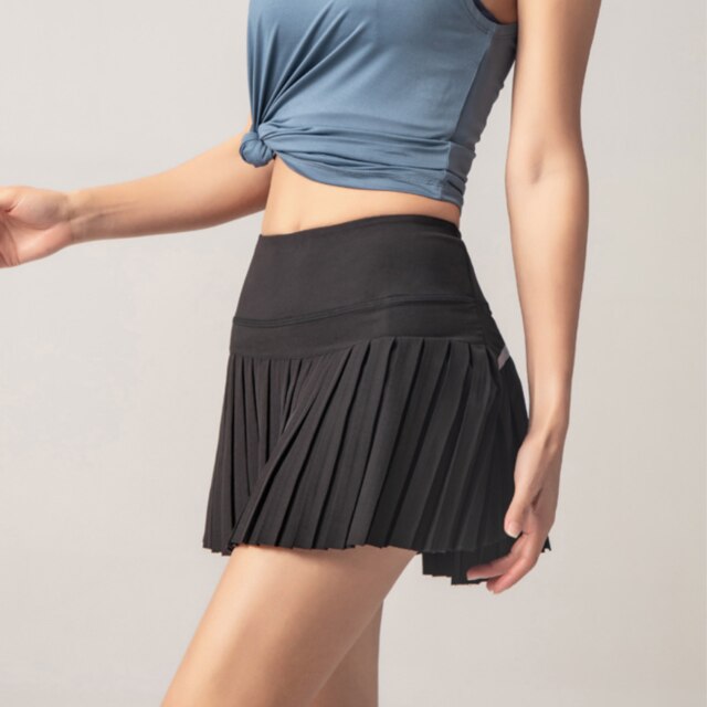 Hardloopshorts tennisrok dames sportshorts fitness workout yoga sportkleding dames geplooide rok gymshorts met zak: Zwart / M
