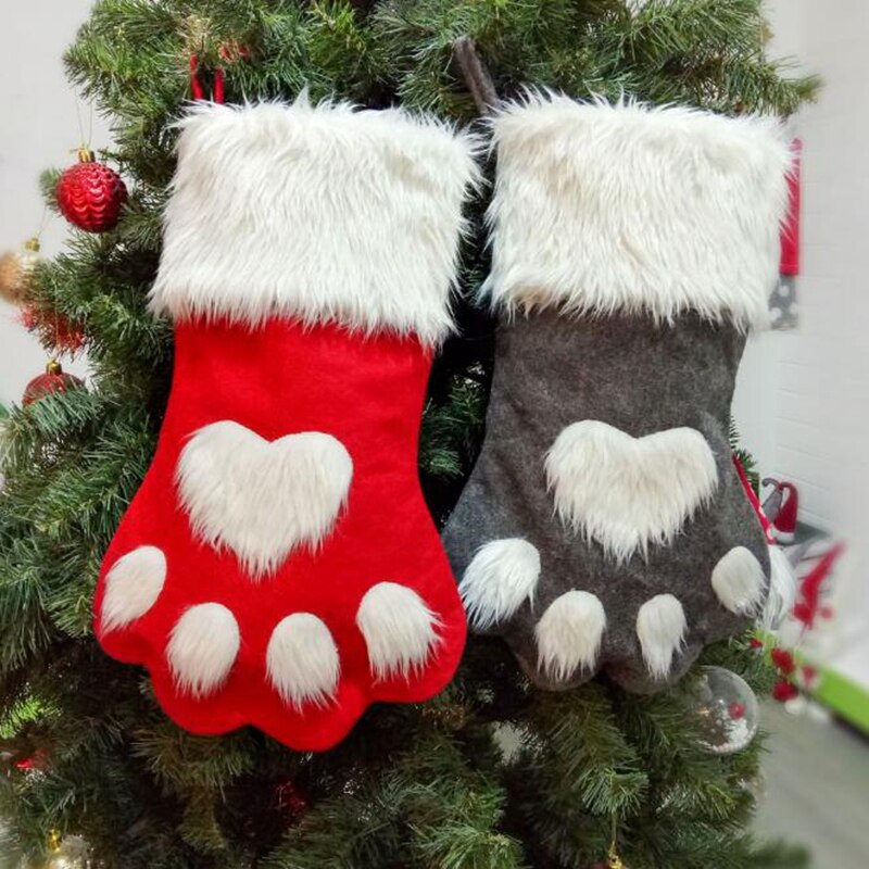Kerst Hond Paw Grote Kerst Sokken Kerst Rood En Grijs Langharige Hond Poot Sokken Kerst Sokken tas