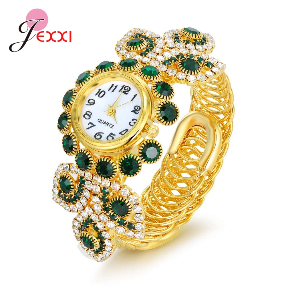 Verbazingwekkende Luxe Vrouwen Quartz Horloges Meerdere Kleur Zirconia Armband Horloge Voor Bridal Wedding/Engagement Party