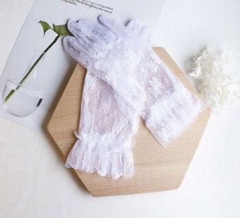 Guantes de encaje de color blanco/encaje de color marfil para mujer, longitud de la muñeca, para boda, dedo corto, accesorios de boda, guantes para de graduación, guantes para juegos de disfraces: Blanco