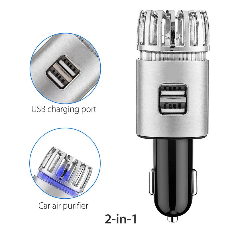 2 in 1 auto kaksois usb tuore mini auto raitis ilma ioni happi bar otsoni ionisaattori puhdistusaine kaksois usb portti auton ilmanpuhdistin