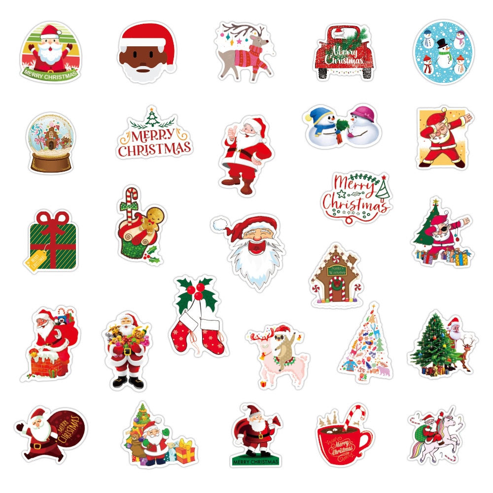 50pcs Merry Christmas Ball Elk Santa Claus Sticker DIY for On Skateboard Suitcase Luggage Snowman Sticker Xmas Decoration