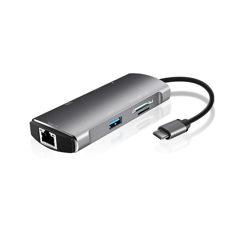 7 in 1 Usb 3.0 Type-C Hub To Ethernet +4K Video Hdmi Pd Rj45 +Charging Port Adapter +Sd/Micro-SD Slot for Macbook Iphone Huawei