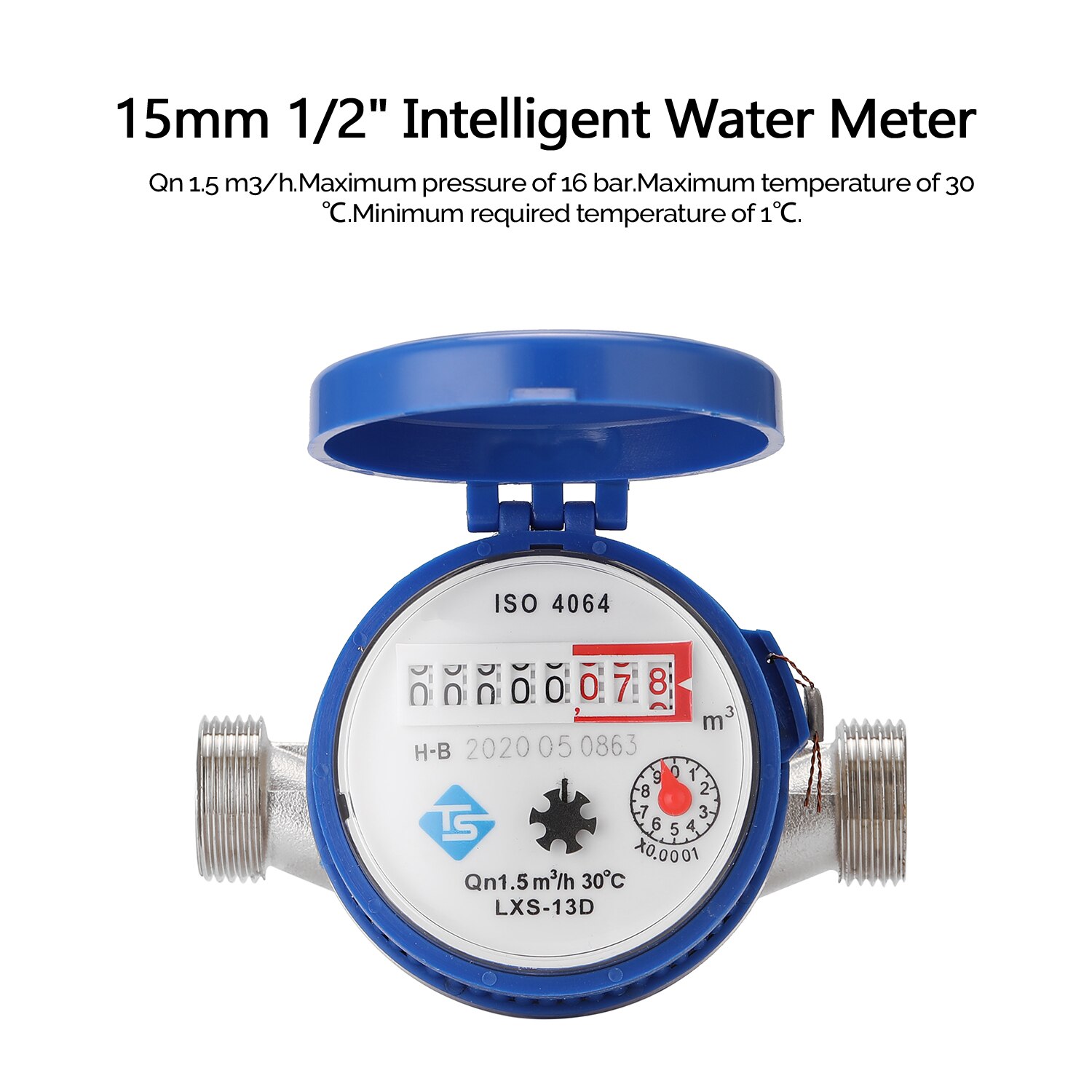 15mm 1/2" Intelligent Water Meter Household Mechanical Rotor Cold Water Meter Pointer Digital Display Combination Water Meters