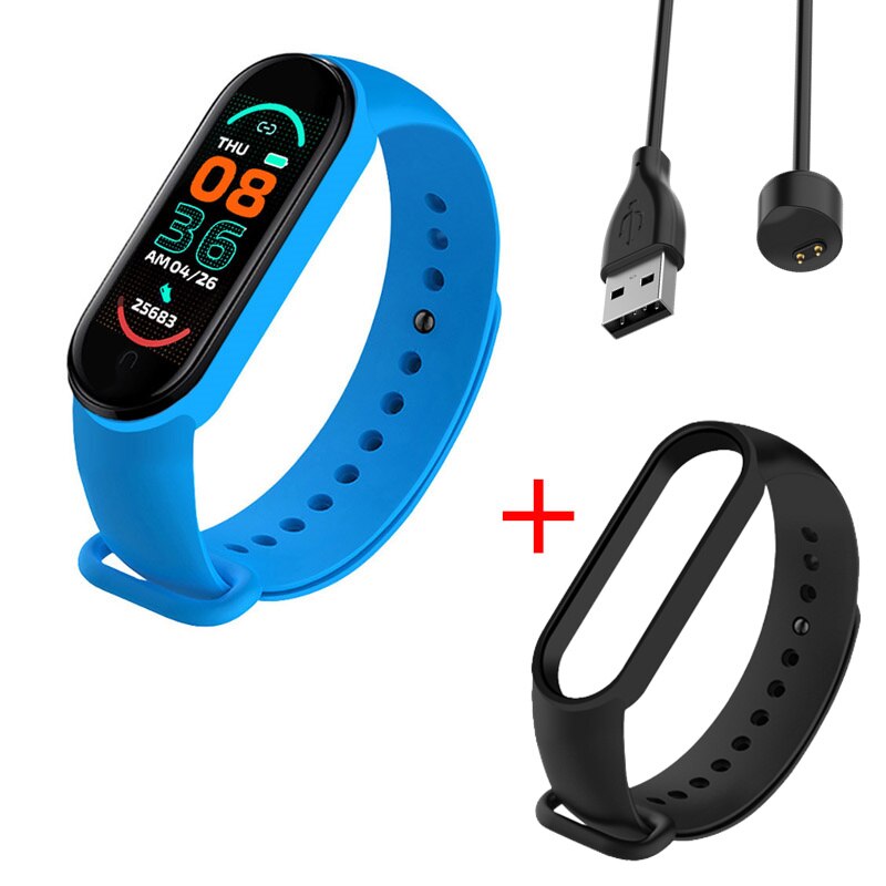 M6 Men&#39;s Ladies Smart Watch Fitness Pedometer Blood Pressure Heart Rate Monitor Digital Watch for Android IOS Phone System: Dark blue Black