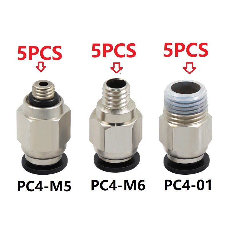 Mega 15Pcs PC4-01/M5/M6 Pneumatische Connectors Remote Bowden Quick Joint 3D Printers Onderdelen Voor Voeden 1.75mm 2*4Mm Buis: Mix(5pcs-5pcs-5pcs)