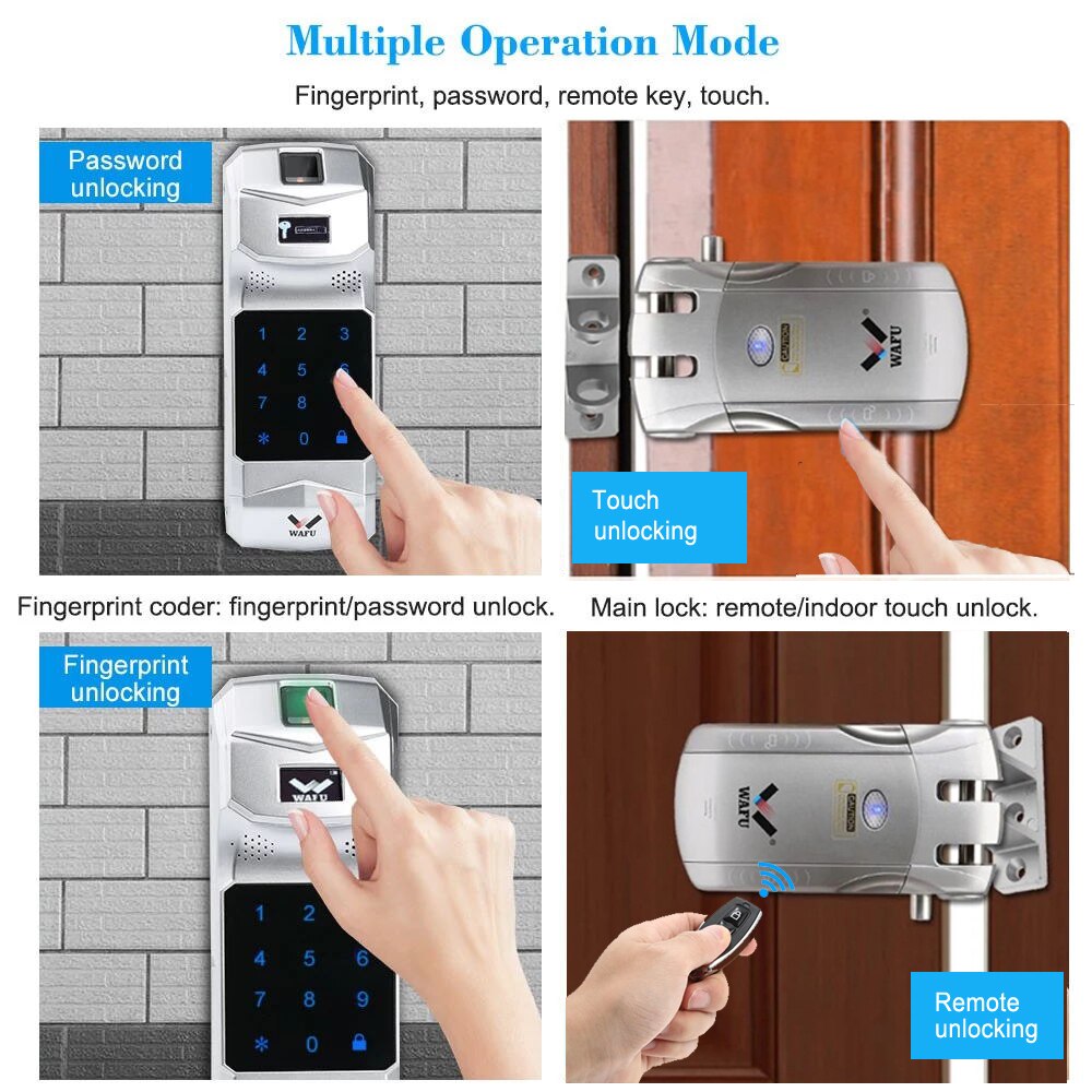 WAFU-cerradura inteligente con huella dactilar para puerta de entrada, dispositivo de cierre remoto Invisible, sin llave, antirrobo, con teclado y huella dactilar, WF-010B