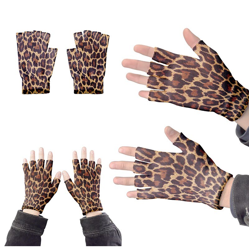 Guanti leopardati da uomo e da donna guanti senza dita Touch Screen mezze dita con guanto elasticizzato guanti da lavoro Unisex