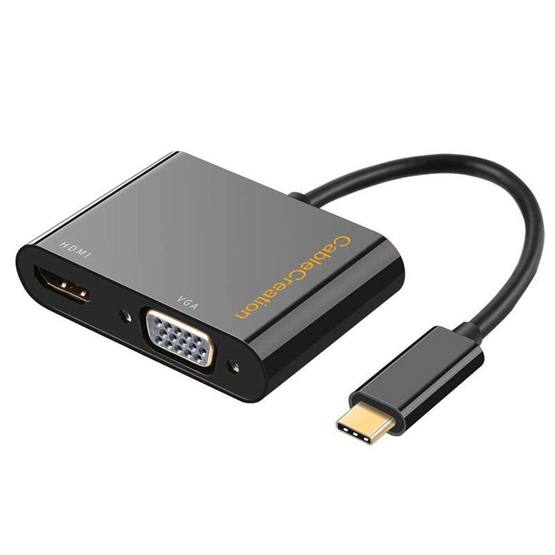 USB C to HDMI + VGA, USB Type C (Thunderbolt 3 Compatible) to HDMI 4K+VGA Adapter, Compatible Macbook Pro/Chromebook Pixe: Black