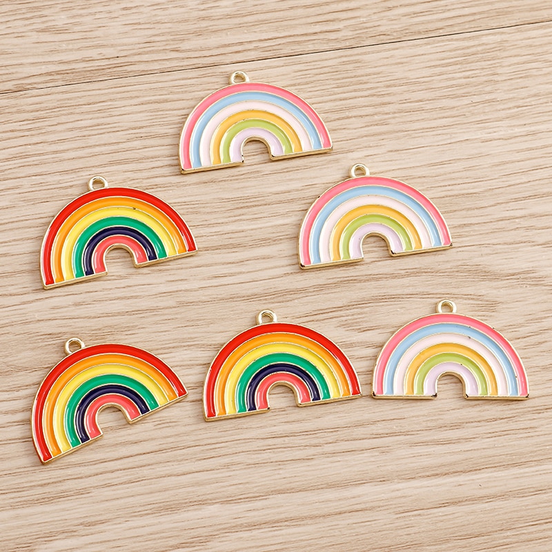 10 stücke 30*19mm Bunte Regenbogen Reize Anhänger für Schmuck Machen Paar Emaille DIY Charme Handgemachte Halsketten Ohrringe basteln