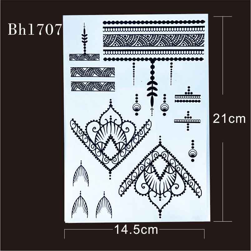 #bh1707 1 st modern svart henna tillfällig tatuering med triangelblommönster och manschett henna för händer klistermärken