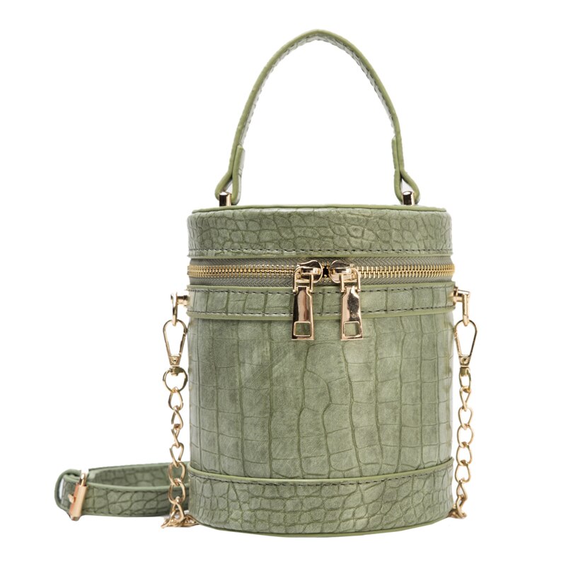 Stevige cilindrische pu leren ketting schoudertas voor dames crossbody tassen voor dames portemonnees en handtassen sac femme: Groente
