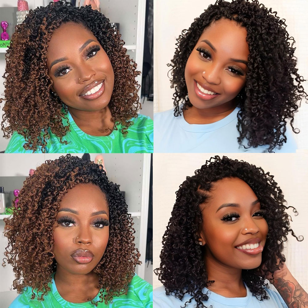 Yanky Twist Crochet Hair pour femmes noires, cheveux synthétiques pré-bouclés, cheveux au crochet marron ombré, extrémités bouclées, Yank Twist, 8 po