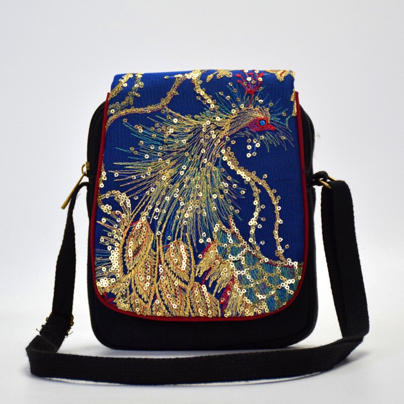 Nationale Stijl Borduurwerk Tas Voor Vrouwen China Geborduurd Canvas Schoudertas Schuin Kleine Tassen Pauw Phoenix Reizen Schoudertas