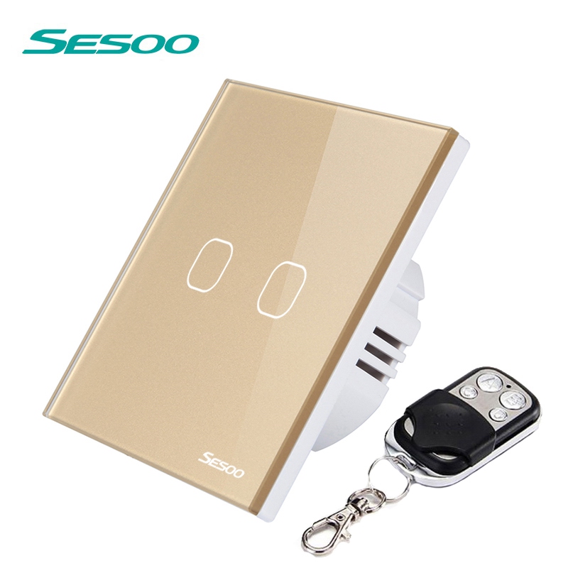 SESOO Touch Wall Switch 2 Gang 1 Way Touch Light Switch RF433 Remote Control Switch 170-240V: SY2-02-RF Gold