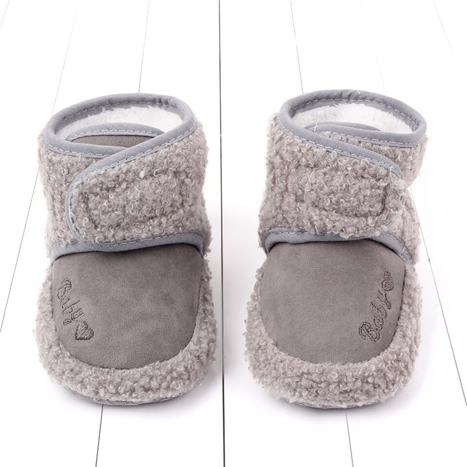 Høst vinter spedbarn baby gutter jenter støvel nydelig kjærlighetsbrev mønster plysj fløyel behagelige varme støvler: Grå / 0-6 måneder
