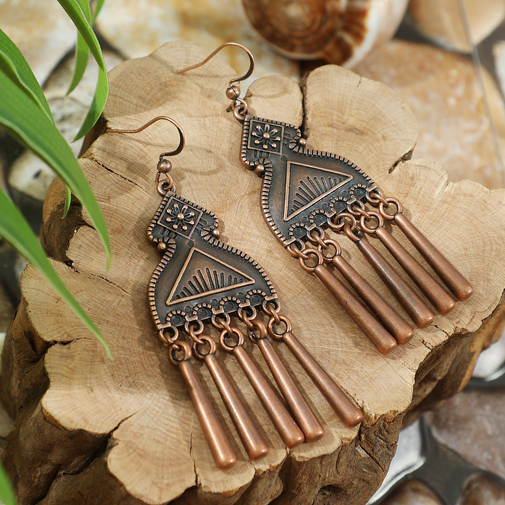 Pendientes colgantes marrones geométricos étnicos Vintage para mujer personalidad vacaciones Casual pendientes diarios joyería Bohemia: Marrón rojizo