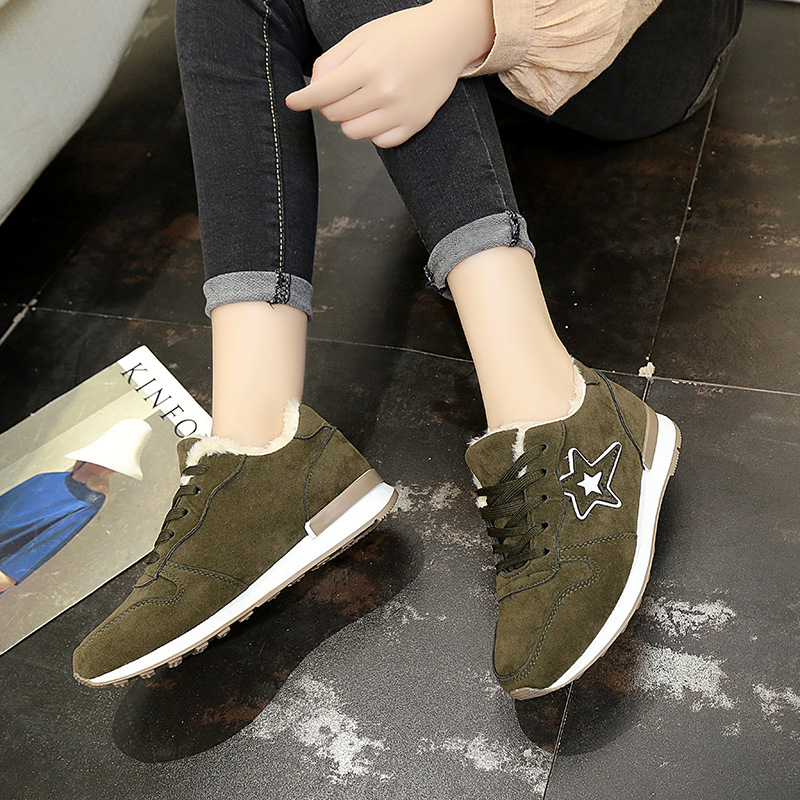 Women's Fur Lined Sneakers - Warm Winter Running Shoes with Rubber Sole & Star Pattern