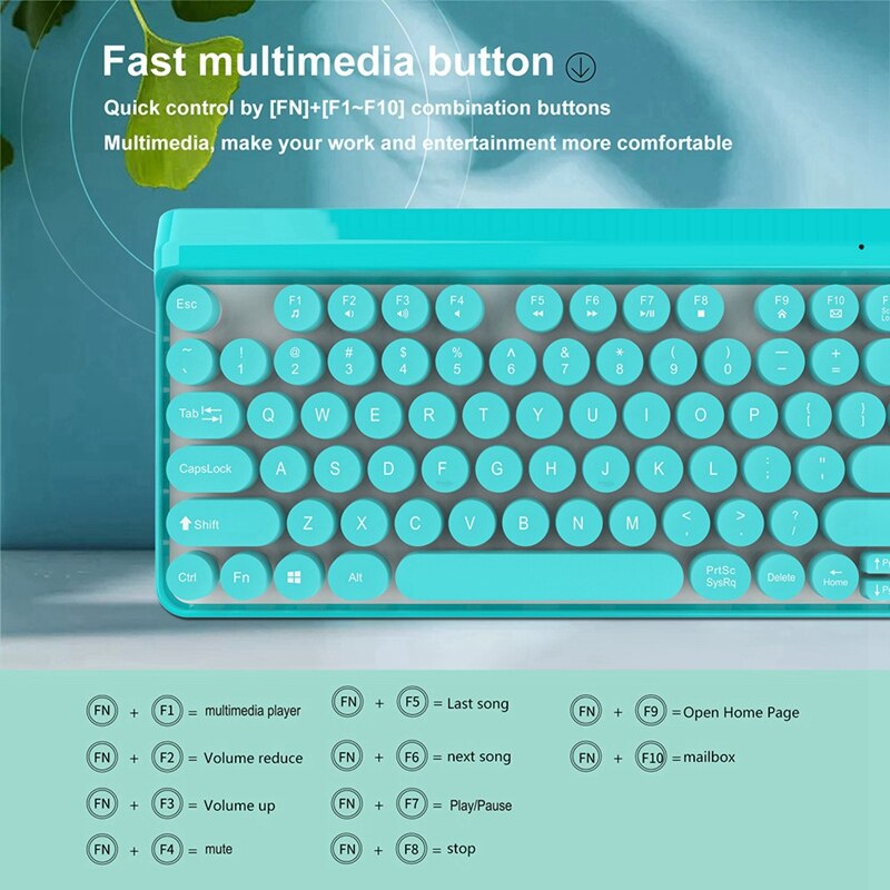 2.4G Wireless Keyboard Mouse Combo 84 Round Keys Cap Mechanical Keyboard with Ergonomics Mouse Kit for PC Laptop Blue