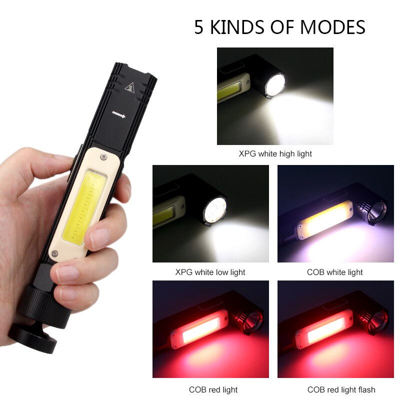 5 mode Rotatable Right angle Flashlight Rechargeable COB LED Multi-functional Portable Work Lights