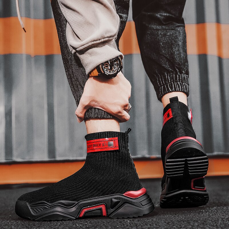 FGXZQ Herbst hoch oben Socken Schuhe Gittergewebe Atmungsaktive lässig männer Schuhe Neue Schüler Schuhe Seismische Schuhe Für männer Licht