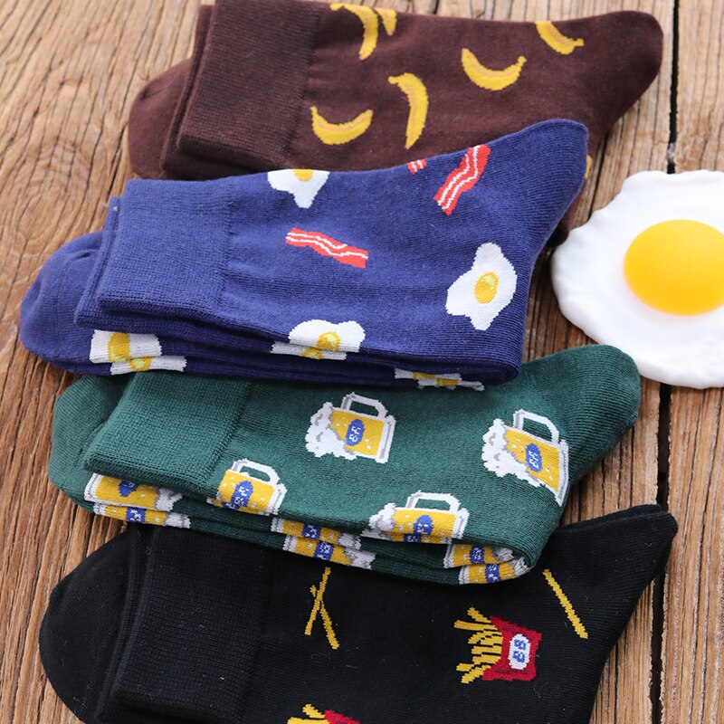 Snack pattern Harajuku hip hop socks men's funny combed cotton dress casual art socks colorful novelty skateboard mens socks