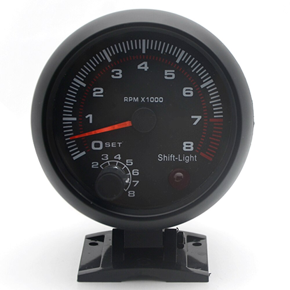 3.75&quot; 95mm Tachometer RPM Gauge White Led With Internal Shift Light Black Case