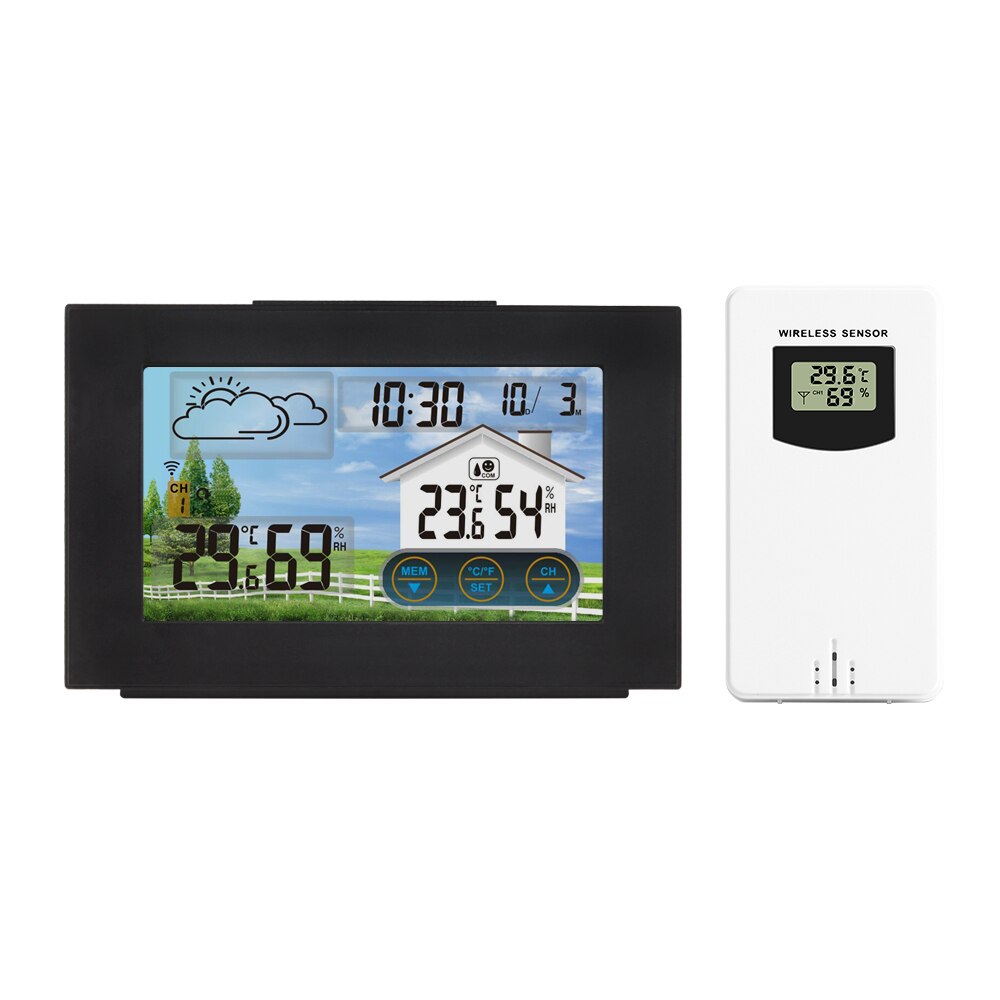 FanJu-estación meteorológica Digital, reloj despertador con pantalla táctil, medidor de temperatura y humedad, escritorio de mesa, Sensor inalámbrico para exteriores: Default Title