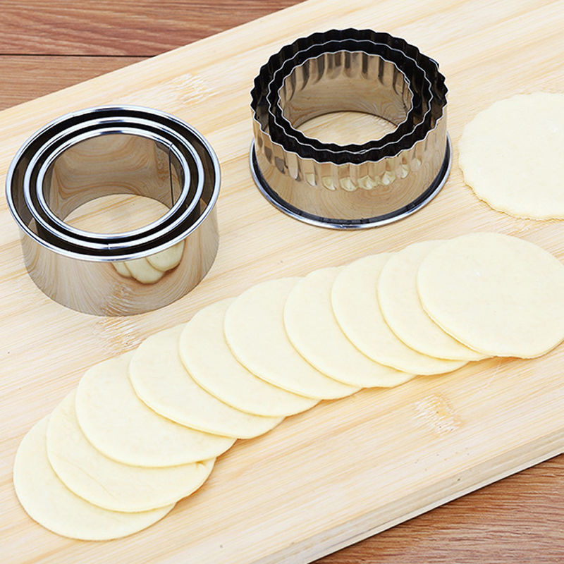 3 Stks/set Knoedel Wrapper Mallen Cookie Cutter Stainleess Stalen Ronde/Bloemvorm Draagbare Deeg Snijden Model Voor Jiaozi