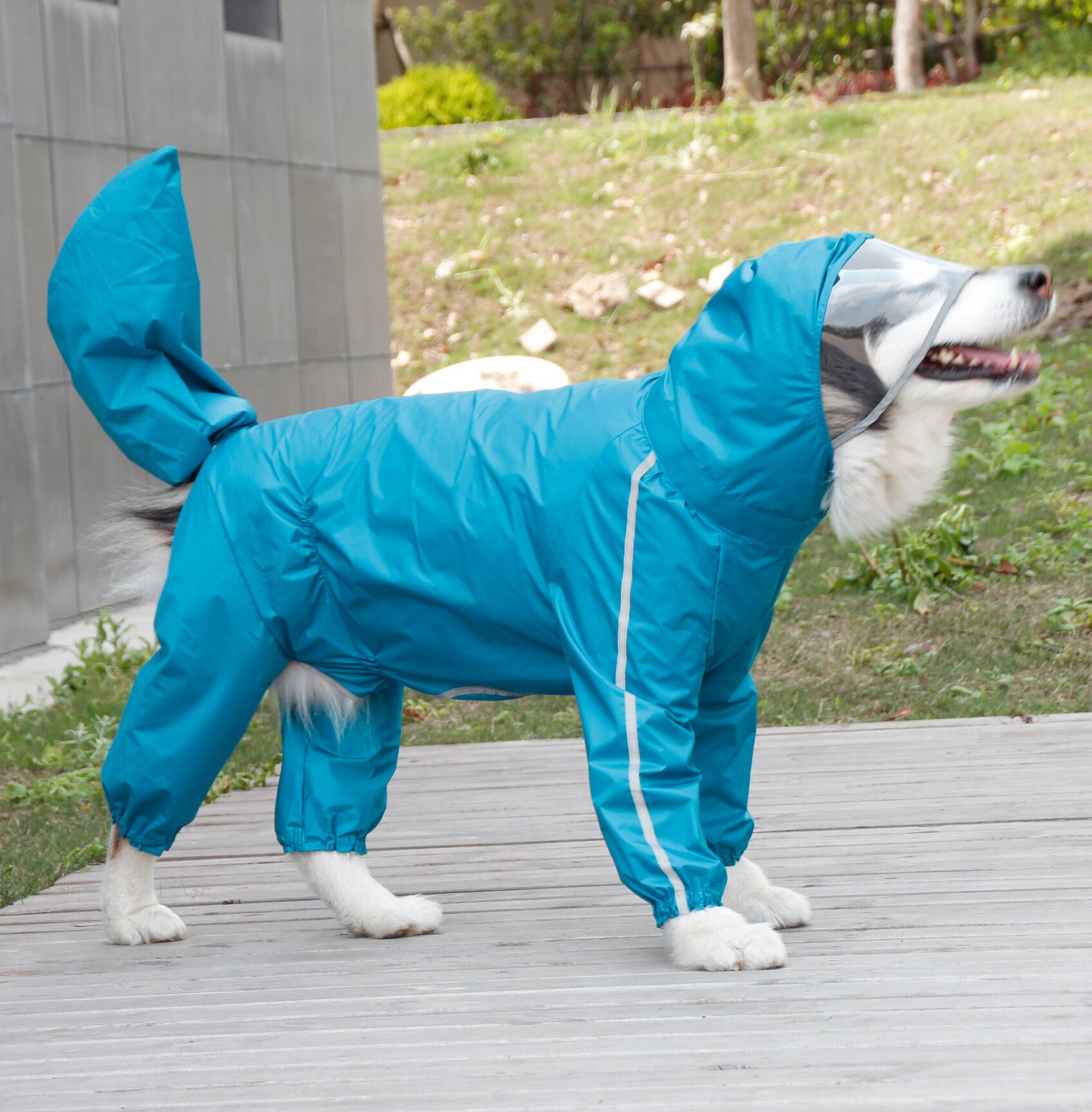 Large Dog Raincoat Waterproof Polyester Safety Reflective Stripe Rain Jacket for Golden Retriever Labrador Husky 8XL-12XL: Blue / 8XL Male