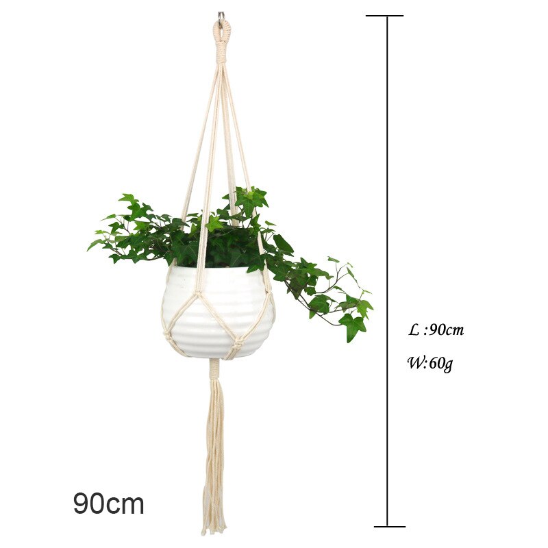 Macrame växthängare inomhus utomhus hängande växthållare hängande planteringsställ blomkrukor för dekorationer sec 88: 90cm