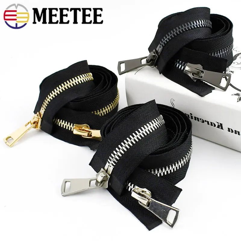 1Pc 70-100cm 8# Metal Zipper Double/Single Slider Open End Auto Lock Zippers for Bag Jacket Sewing Closures Zip Cloth Accessory