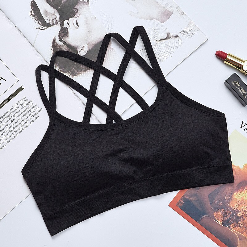 CHRLEISURE Cross Beauty Back Sexy Bra Chest Pad Gather Shockproof Fitness Underwear Elastic Breathable Push Up Bra: Black